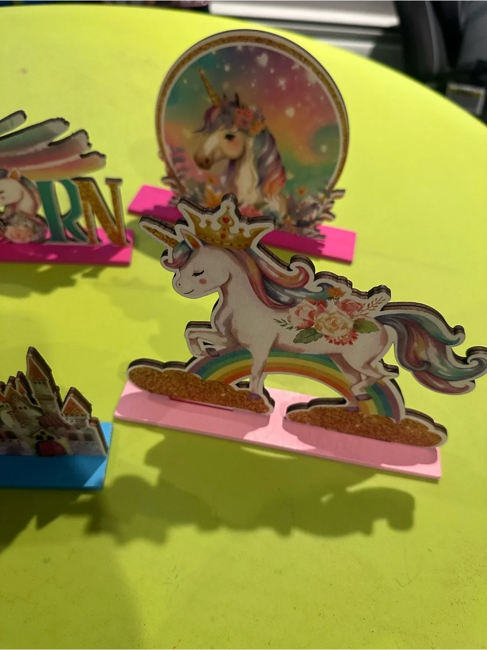 Unicorn Rainbow 'Happy Birthday' Table Decor - Pink & Blue